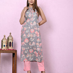 Women Grey Printed Sequinned Kurta