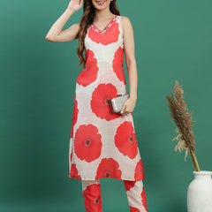 Women White Embroidered Sleeveless A-Line Kurta Set