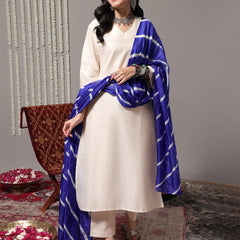 Women V-Neck Straight Kurta With Trousers & Dupatta
