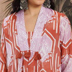 Women Mauve Abstract Printed Chinnon Kurta with Palazzos