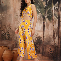 Women Yellow Printed Top Palazzo Set