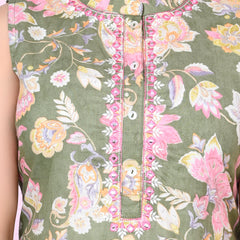 Women Green Keyhole Neck straight Kurta