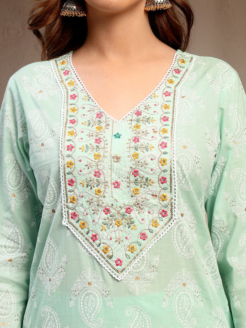 Women Green Pure Cotton Kurta Sets