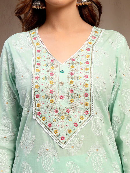 Women Green Pure Cotton Kurta Sets