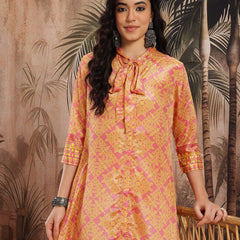 Women Yellow Floral Printed Chinnon Kurta with Palazzos