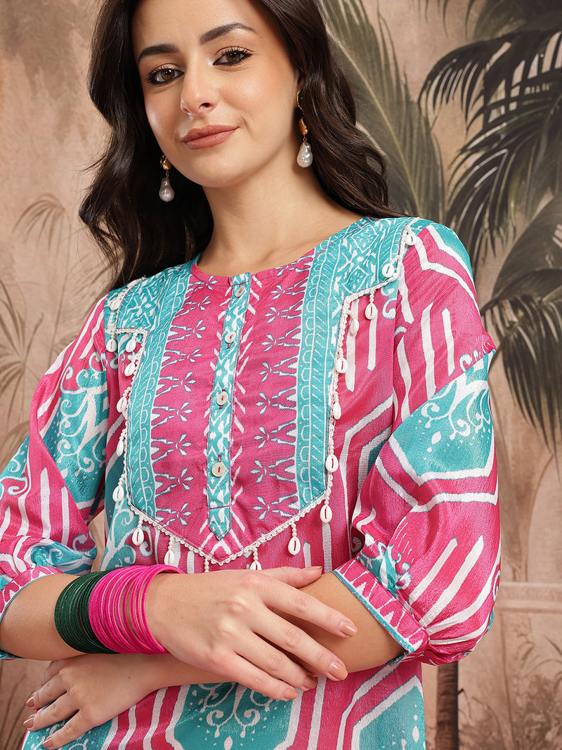 Women Pink Printed Kurta Palazzo Set