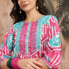 Women Pink Printed Kurta Palazzo Set
