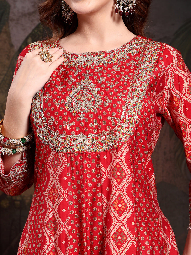 Women Red Viscose Rayon Kurta Sets