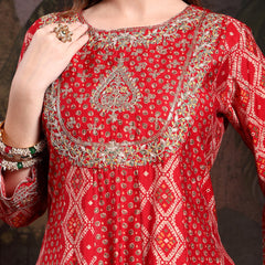 Women Red Viscose Rayon Kurta Sets
