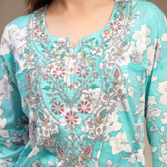 Women Turquoise Blue Pure Cotton Kurta Sets