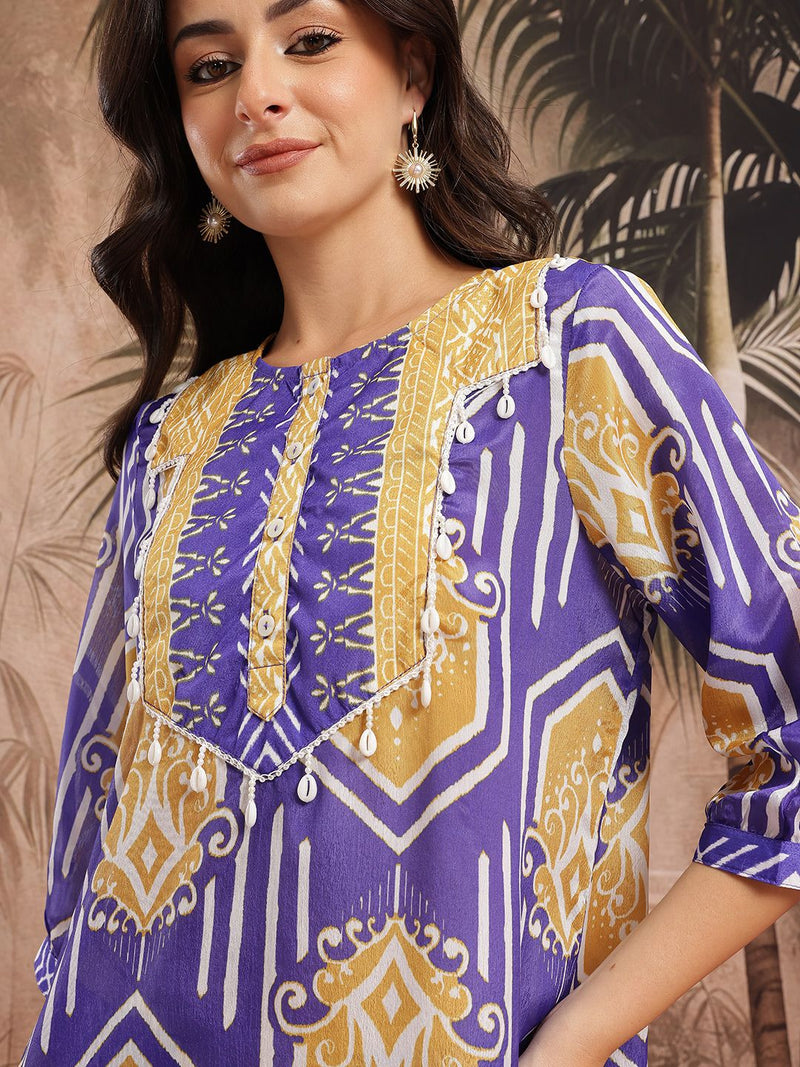 Women Blue Printed Kurta Palazzo Set