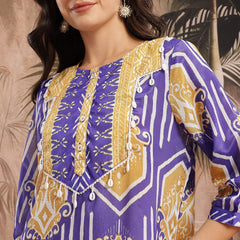 Women Blue Printed Kurta Palazzo Set