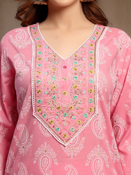 Women Pink Pure Cotton Kurta Sets