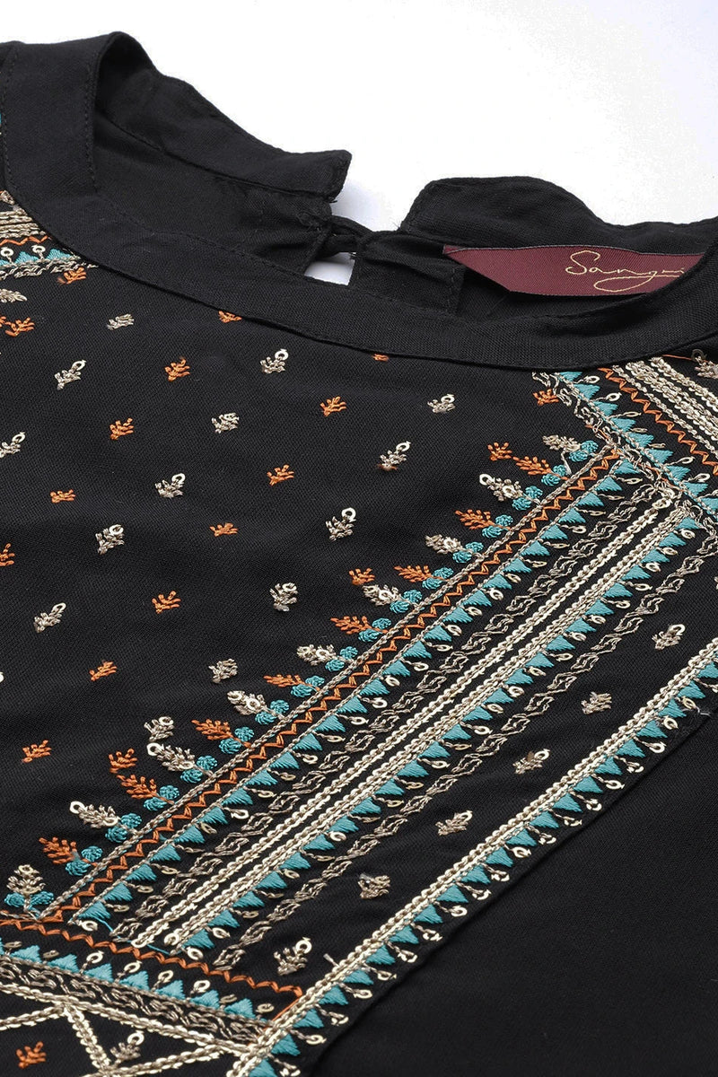 Women black embroidered cotton top
