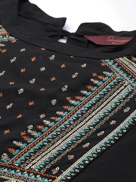 Women black embroidered cotton top
