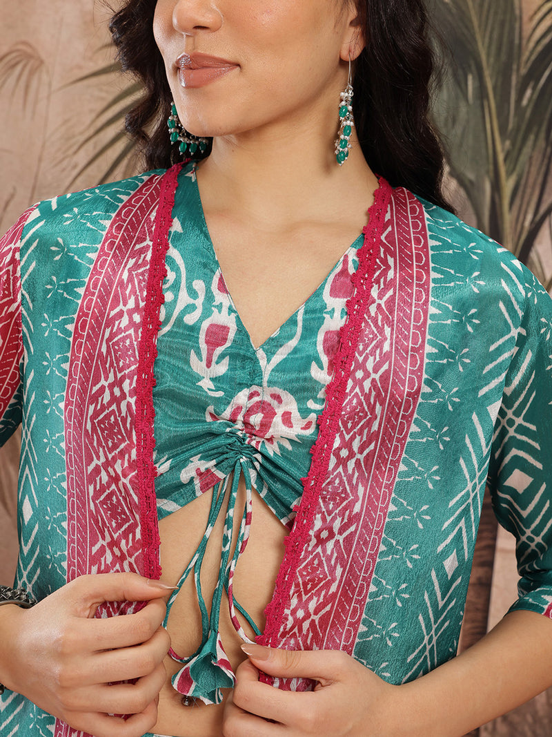 Women Green Printed Top Palazzo Set