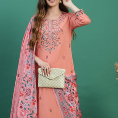 Women Peach Color Embroidered Straight Kurta Set