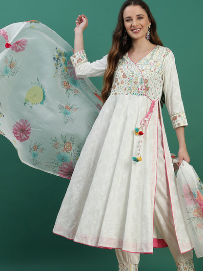 Graceful White Embroidered Angrakha Kurta