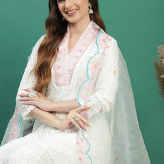 Women Floral Embroidered Sequinned V-Neck A-Line Kurta With Palazzo & Dupatta