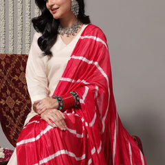 Women Off White V-Neck Straight Kurta With Trousers & Dupatta