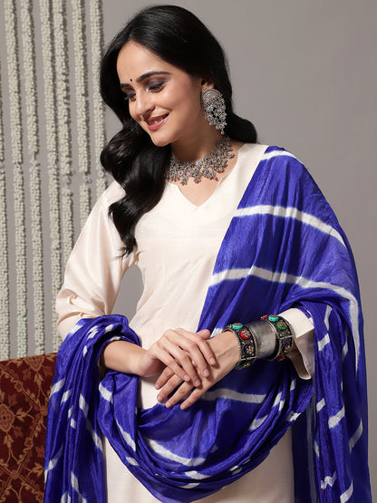 Elegant Off-White Blue Lehriya Suit