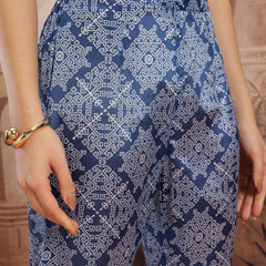 Women Blue Printed Kurta Palazzo Set