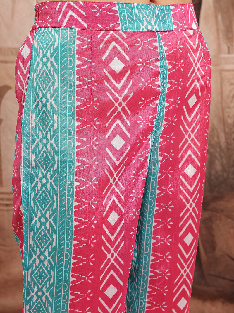 Women Pink Printed Kurta Palazzo Set