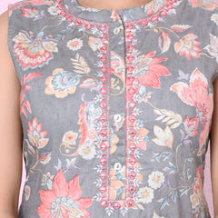 Women Grey Printed Sequinned Kurta