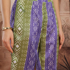 Women Green Printed Chinnon Kurta with Palazzos