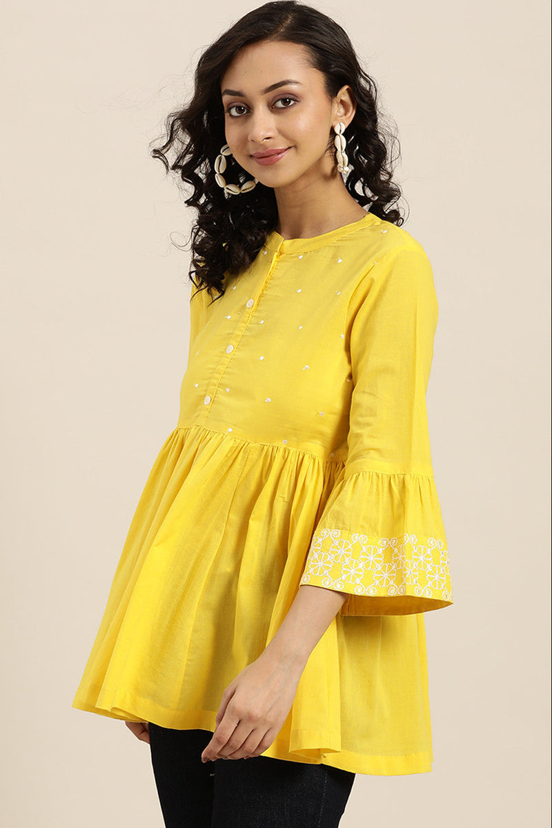 Side view embroidered cotton top
