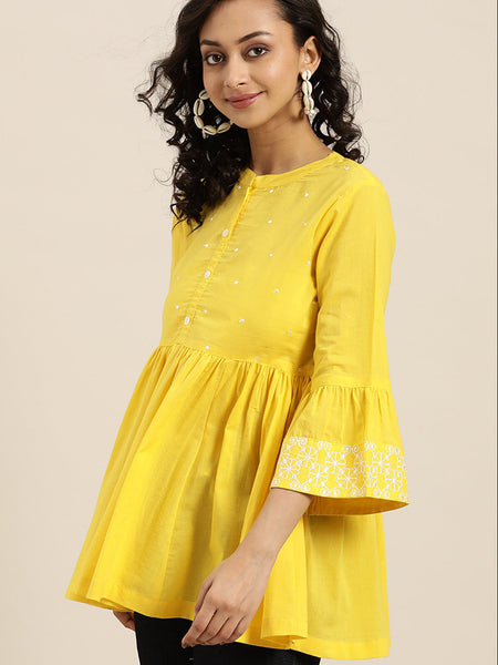 Side view embroidered cotton top
