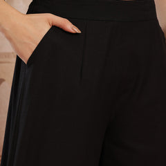 Midnight Elegance Embroidered Cotton Shirt Palazzo Set