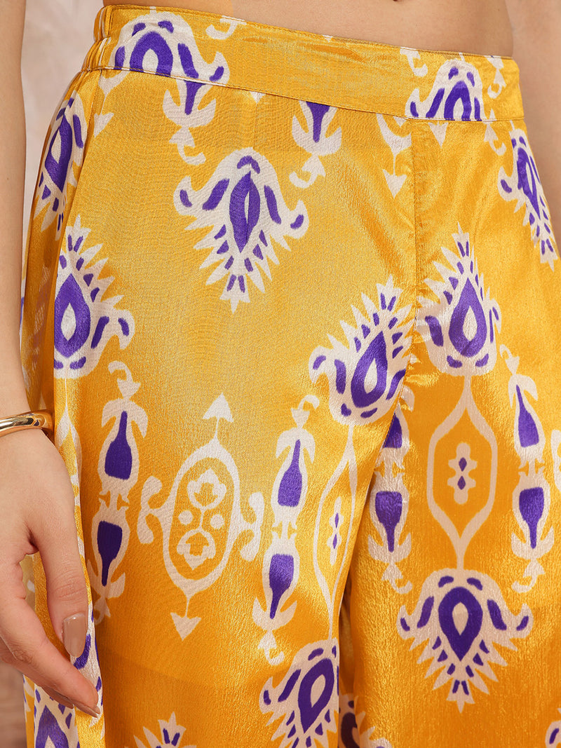 Women Yellow Printed Top Palazzo Set