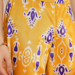 Women Yellow Printed Top Palazzo Set