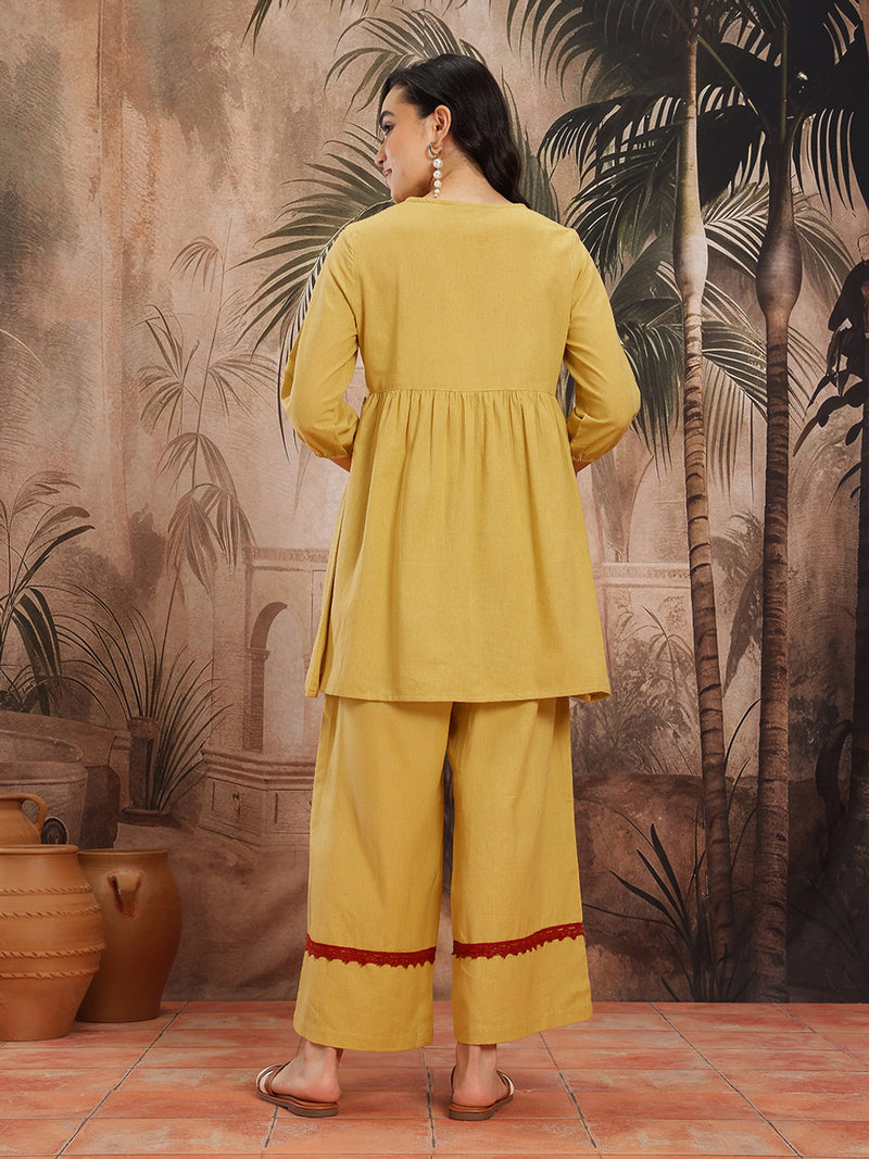 Ivory Grace Embroidered Cotton Tunic Palazzo Set