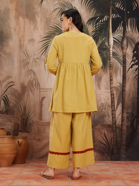 Ivory Grace Embroidered Cotton Tunic Palazzo Set