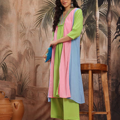 Verdant Elegance Embroidered Cotton Kurta Trouser Set