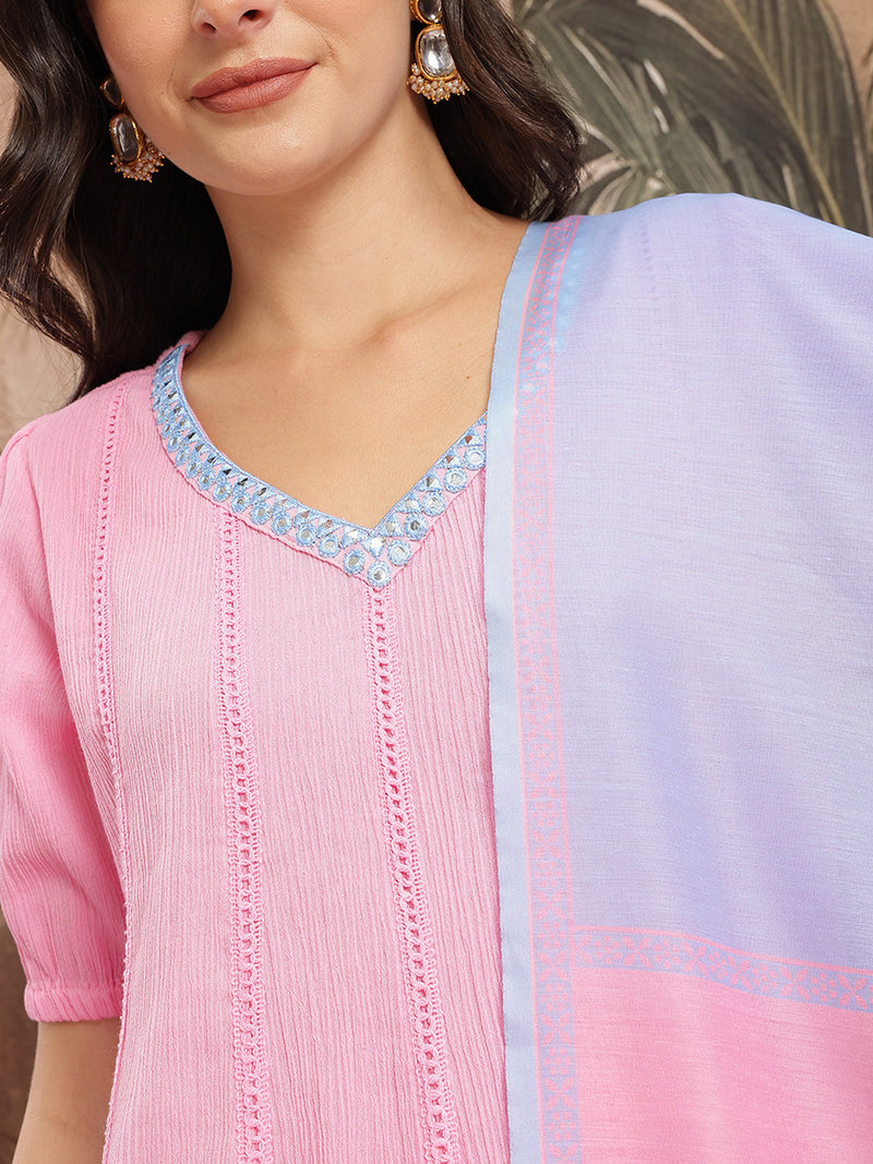Blush Royale Embroidered Cotton Kurta Dhoti Set