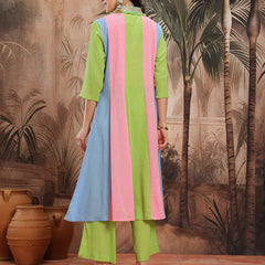 Verdant Elegance Embroidered Cotton Kurta Trouser Set