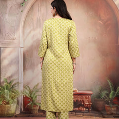 Women Green Printed Rayon Kurta Palazzo Set