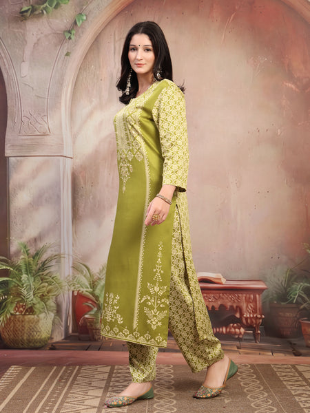 Women Green Printed Rayon Kurta Palazzo Set