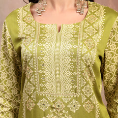 Women Green Printed Rayon Kurta Palazzo Set