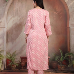 Women White Printed Rayon Kurta Palazzo Set