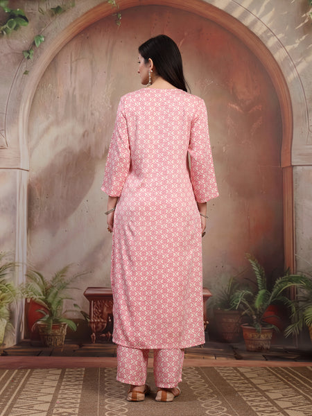 Women White Printed Rayon Kurta Palazzo Set