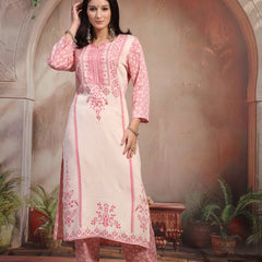 Women White Printed Rayon Kurta Palazzo Set