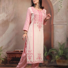 Women White Printed Rayon Kurta Palazzo Set