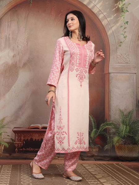 Women White Printed Rayon Kurta Palazzo Set