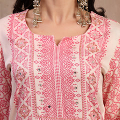 Women White Printed Rayon Kurta Palazzo Set