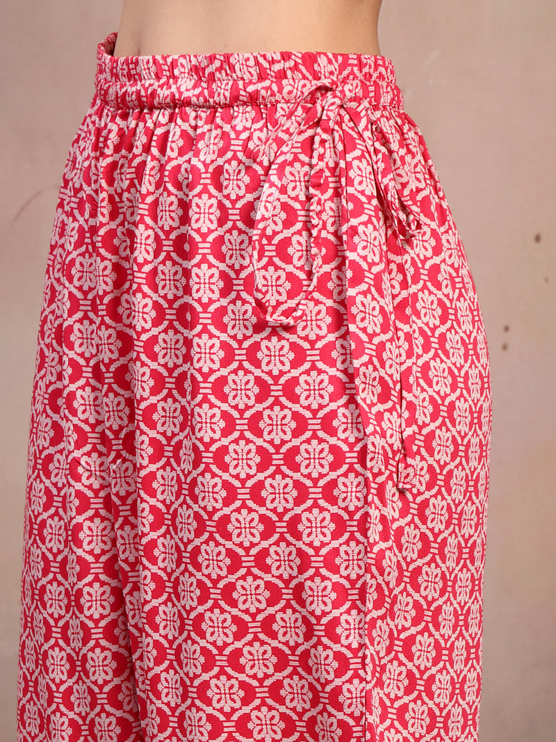 Women Pink Printed Rayon Kurta Palazzo Set