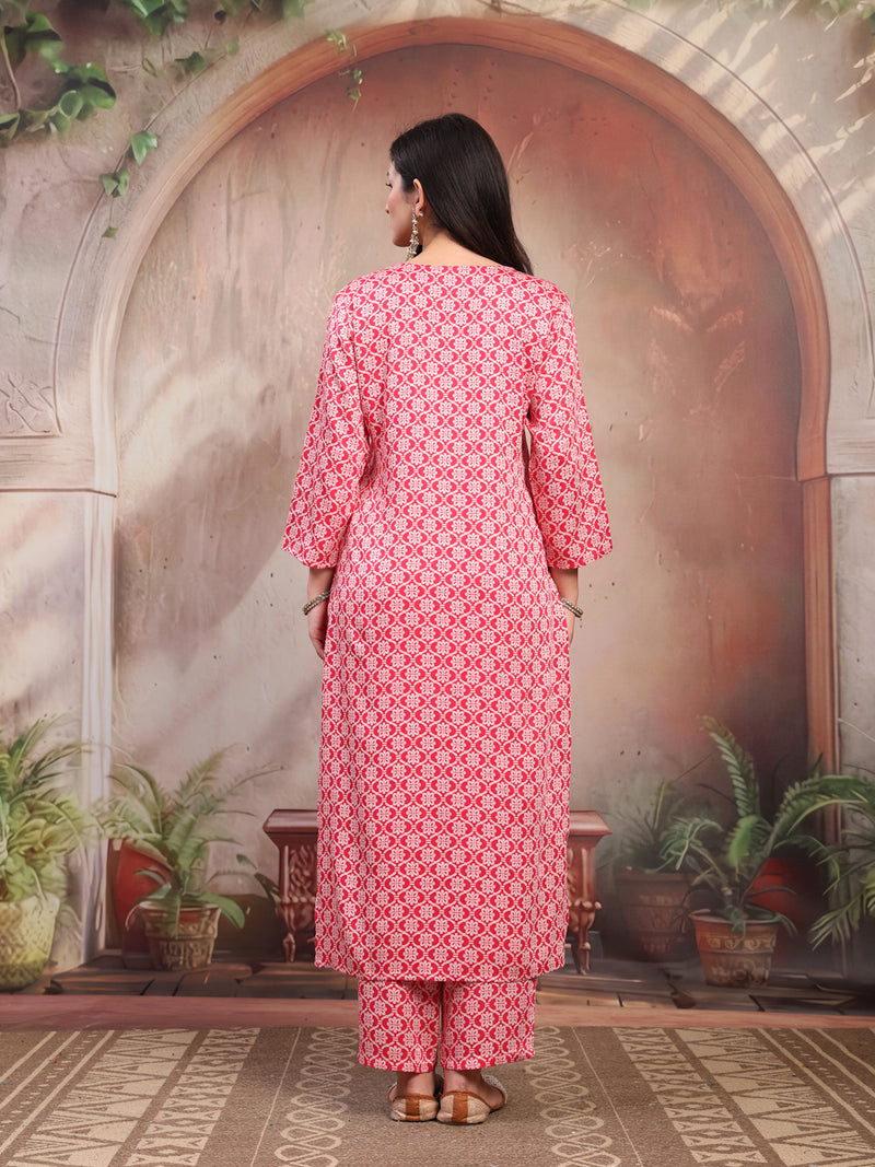 Women Pink Printed Rayon Kurta Palazzo Set